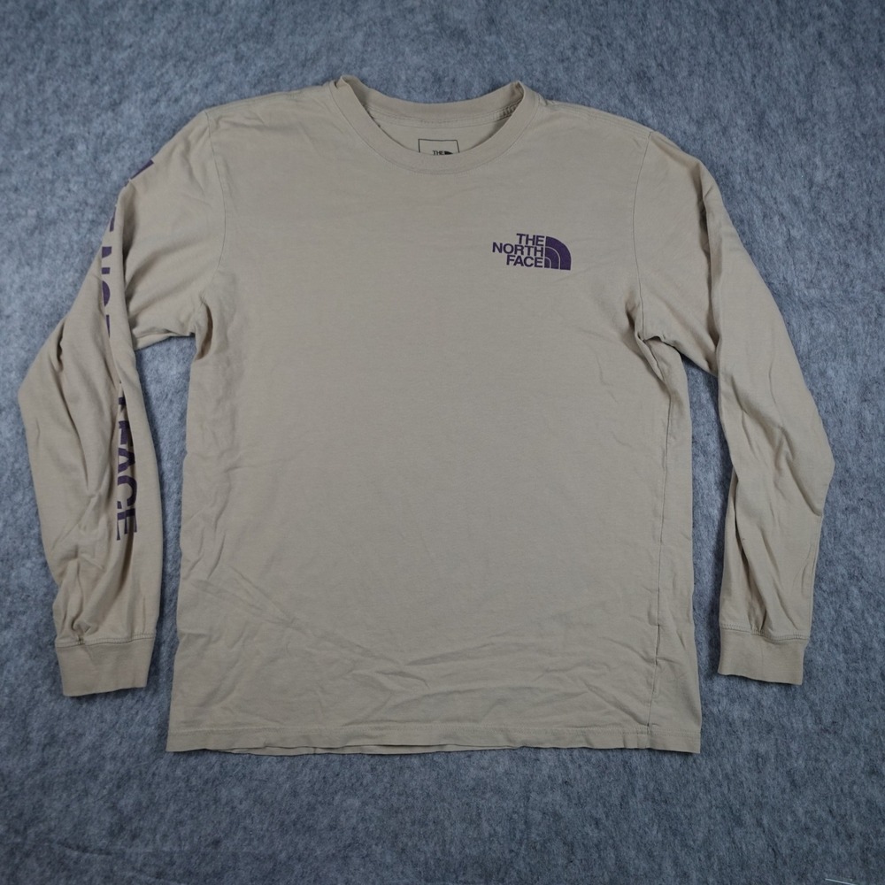 The North Face Shirt Men Medium Tan Long Sleeve Cotton Graphic Logo AX91M21